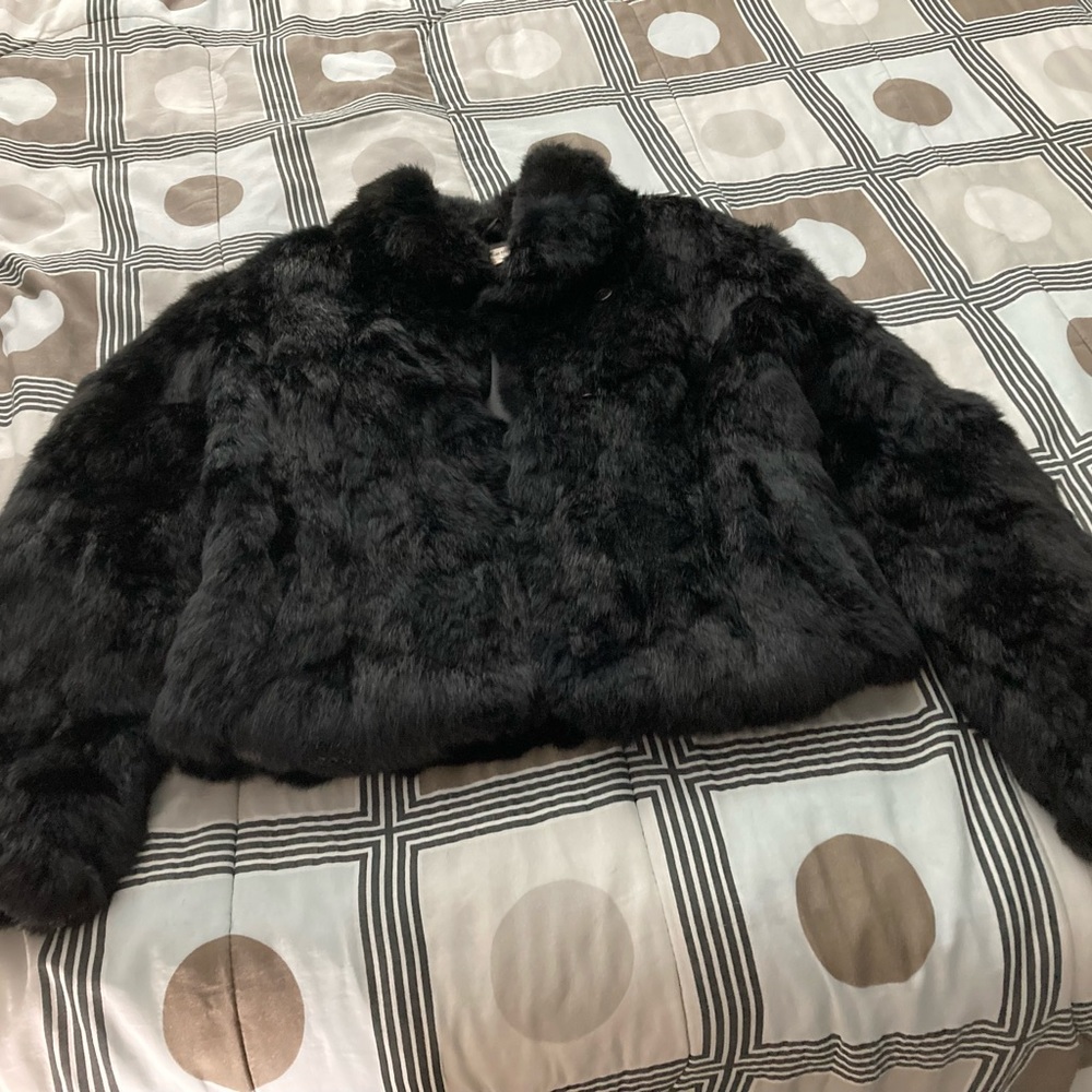 Short black Rabbit Coat